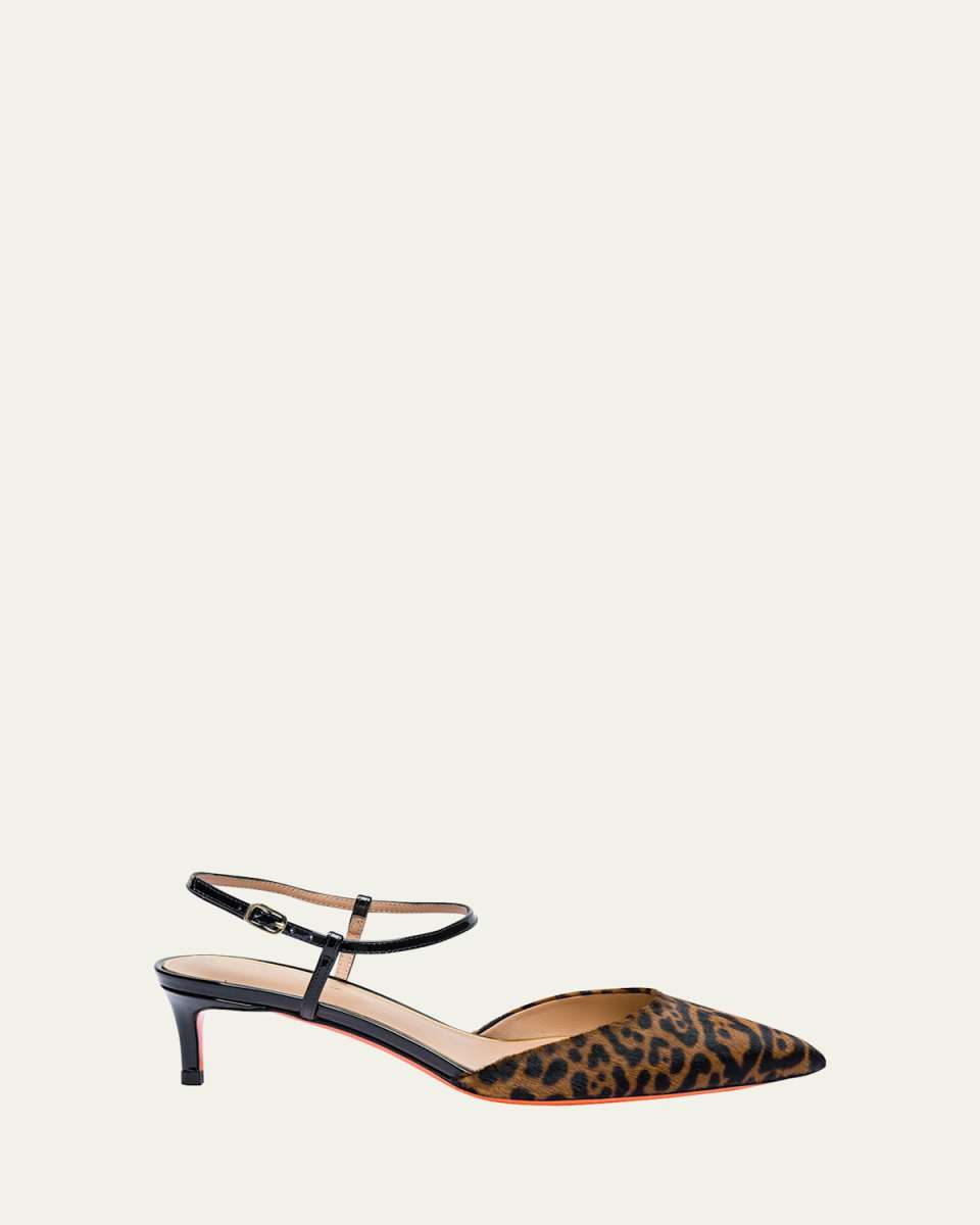 Leopard Open-Back Kitten Heel Pumps